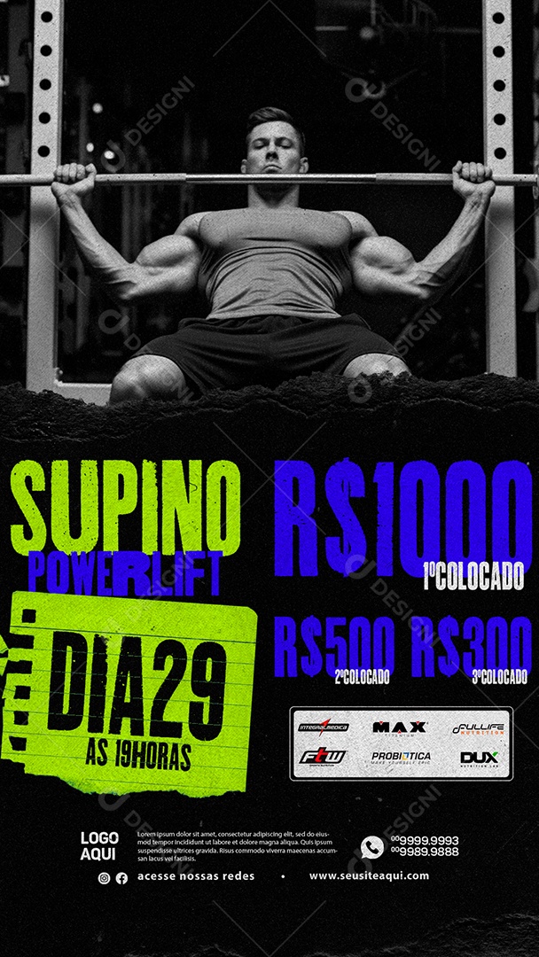 Story Academia Personal Trainer Supino Power Lift Dia 29 Social Media PSD Editável