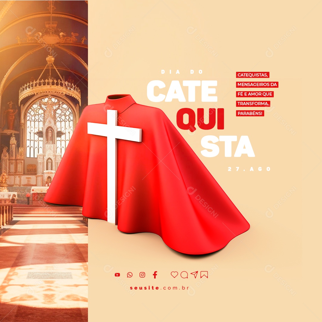 Dia Do Catequista Mensageiros da Fé e Amor que Transforma Parabéns Social Media PSD Editável