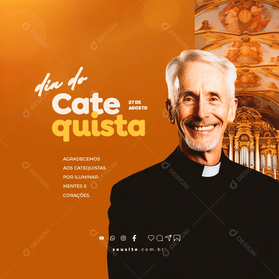 Dia Do Catequista 27 de Agosto Por Iluminar Mentes e Corações Social Media PSD Editável