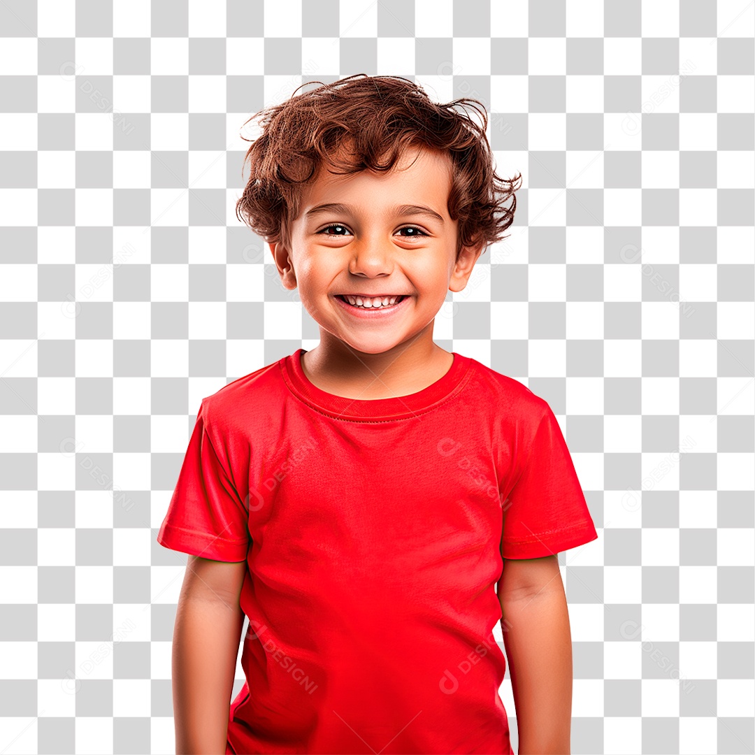 Menino de Vermelho feliz Sorrindo PNG Transparente