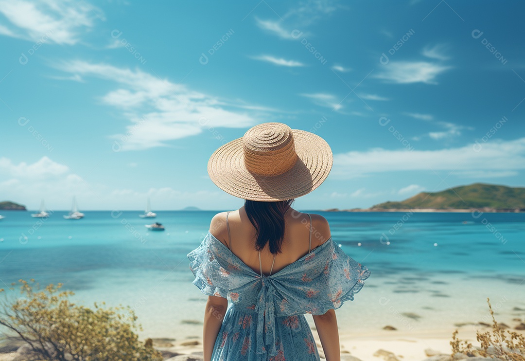 Imagem realista de mulher linda sobre uma praia