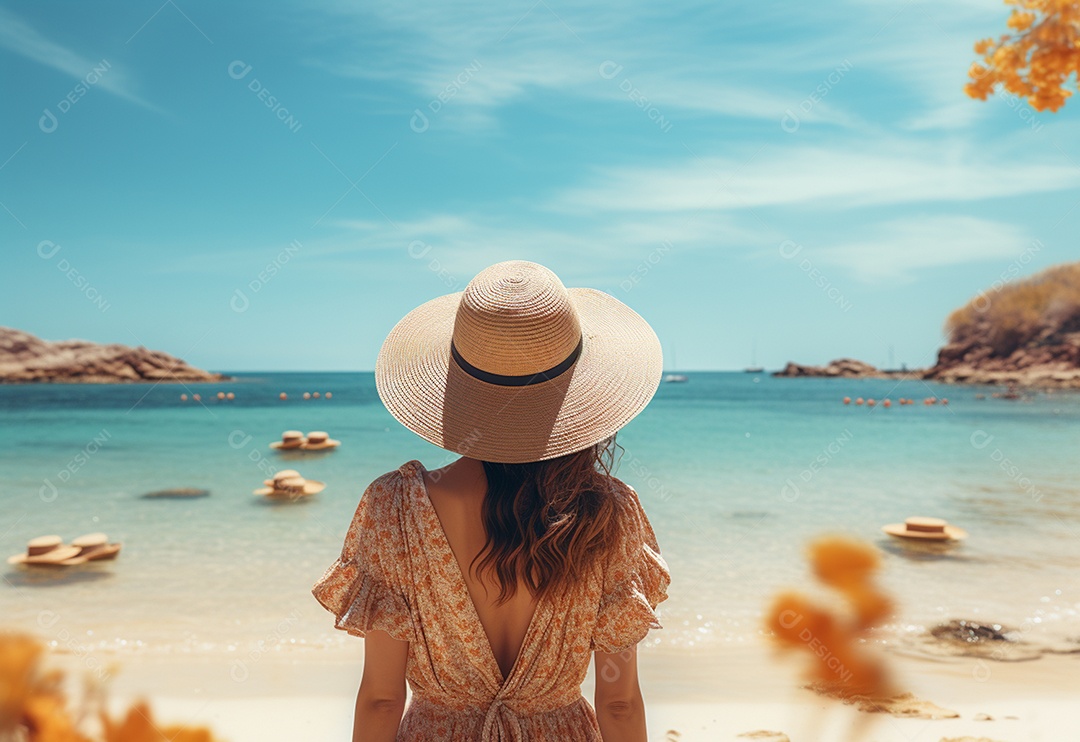 Imagem realista de mulher linda sobre uma praia