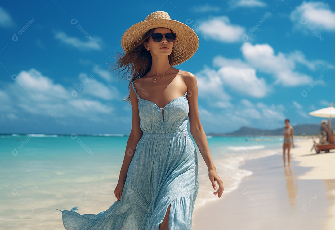 Imagem realista de turista sobre uma praia