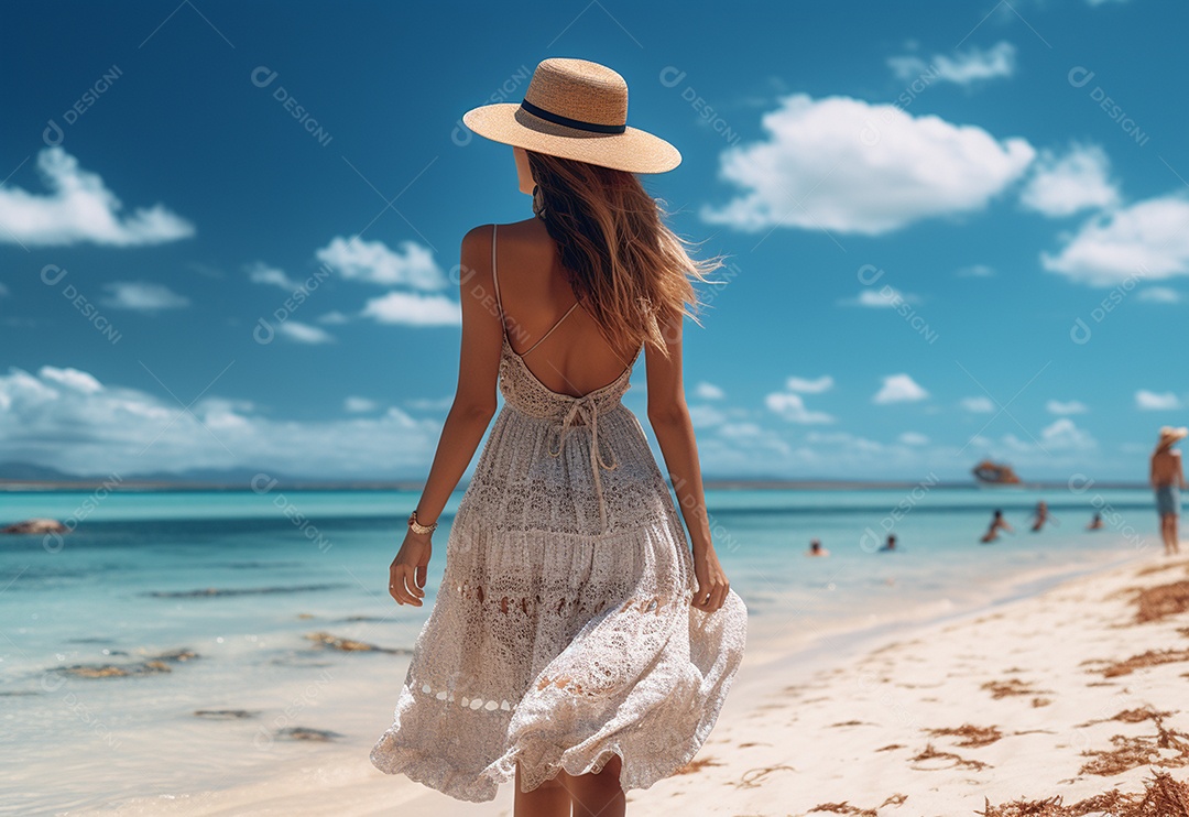 Imagem realista de turista sobre uma praia