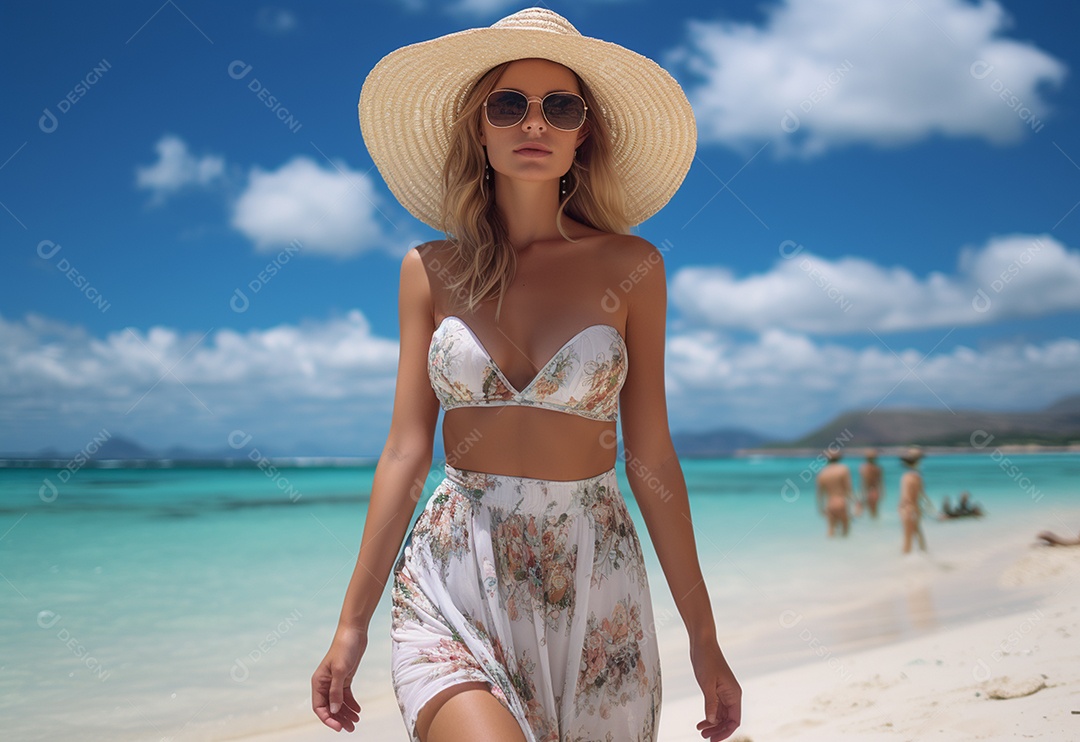 Imagem realista de turista sobre uma praia