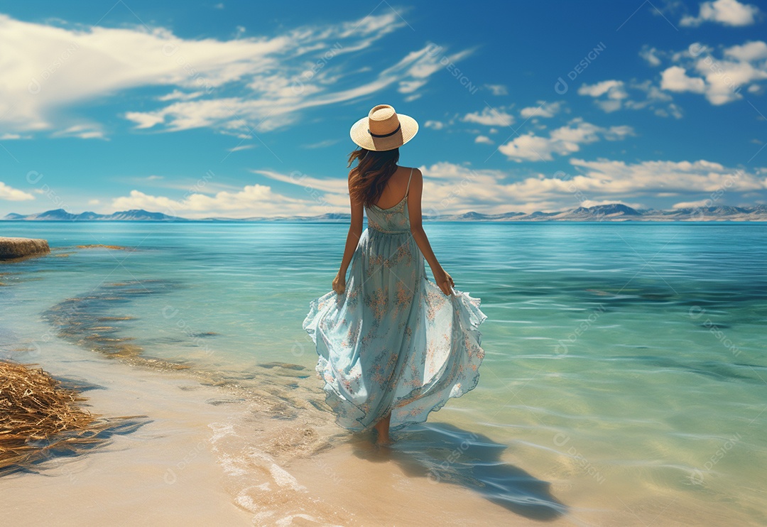 Imagem realista de turista sobre uma praia