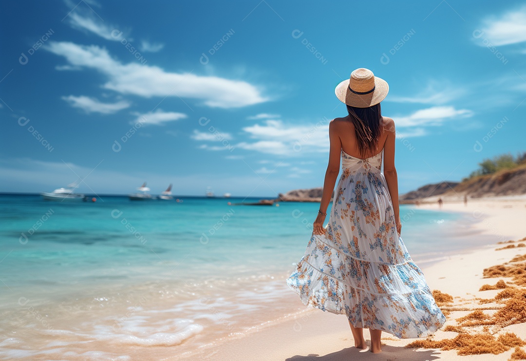 Imagem realista de turista sobre uma praia