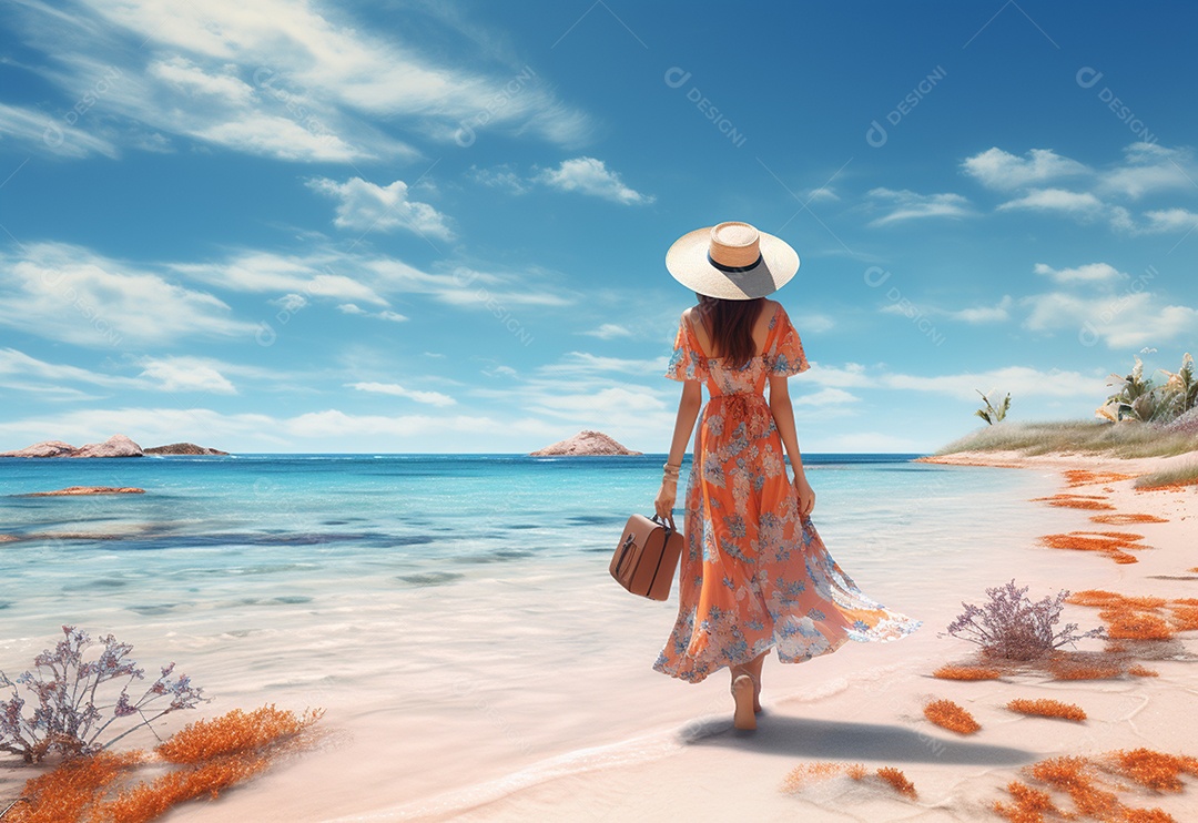 Imagem realista de turista sobre uma praia