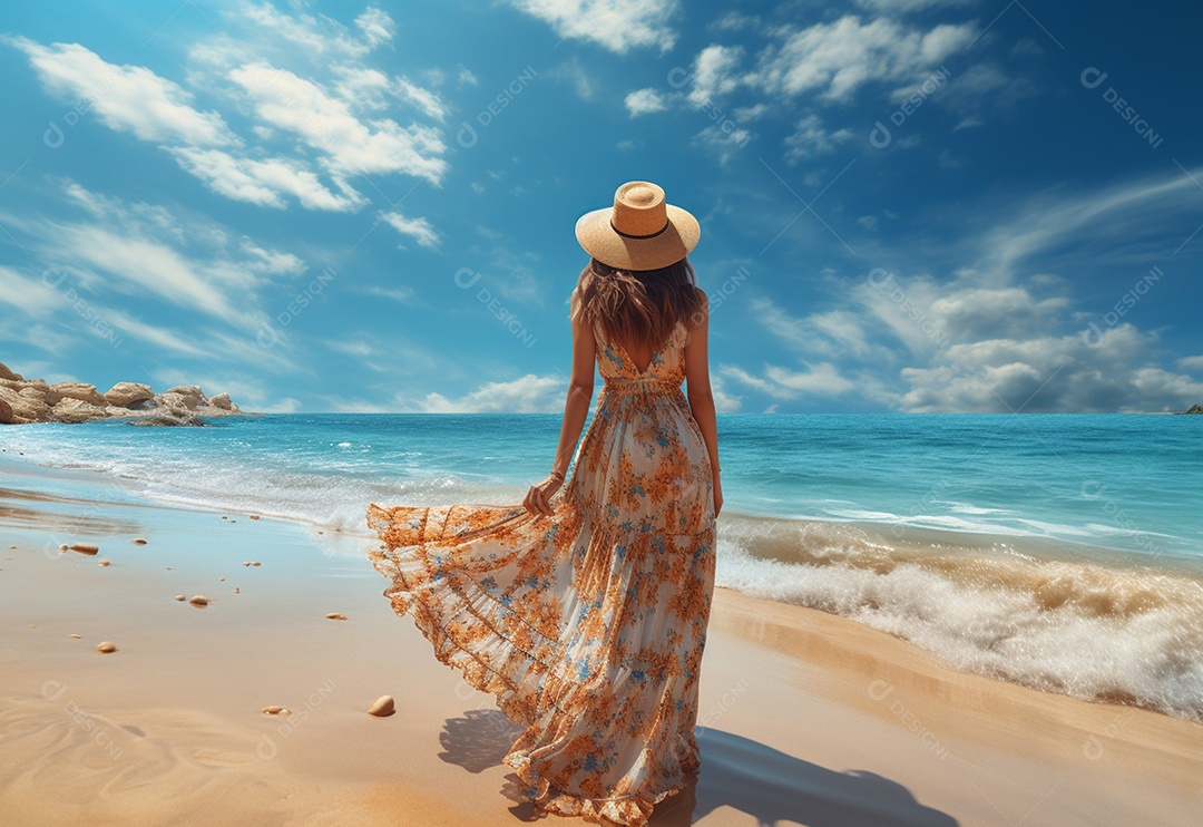 Imagem realista de turista sobre uma praia