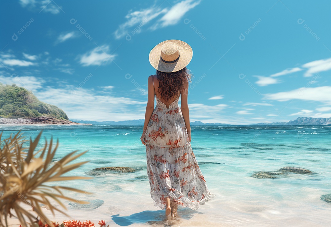 Imagem realista de turista sobre uma praia