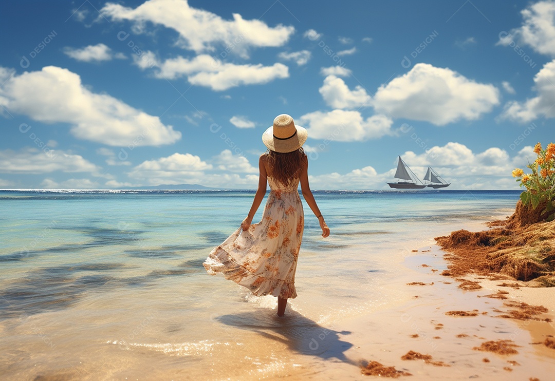 Imagem realista de turista sobre uma praia