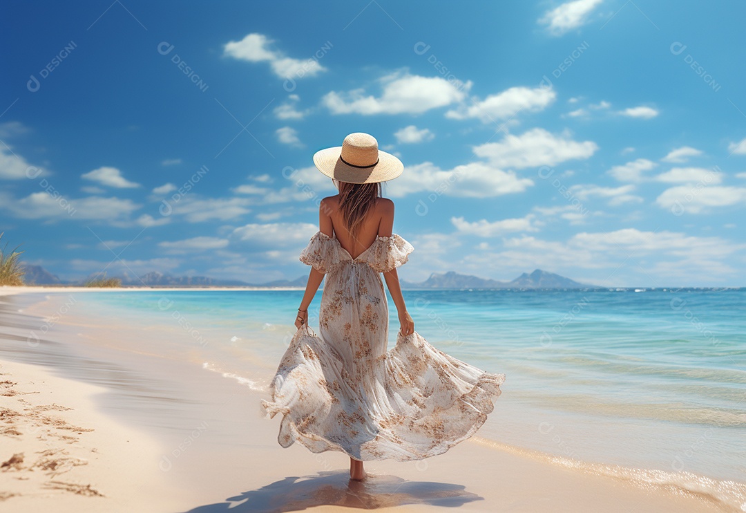 Imagem realista de turista sobre uma praia