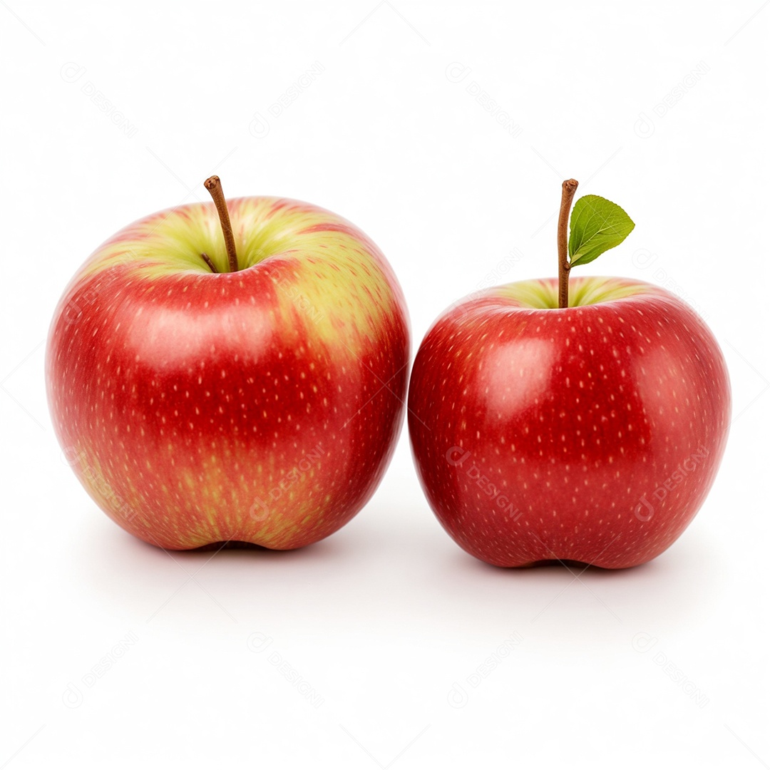 Maças vermelhas e verde sobre fundo branco