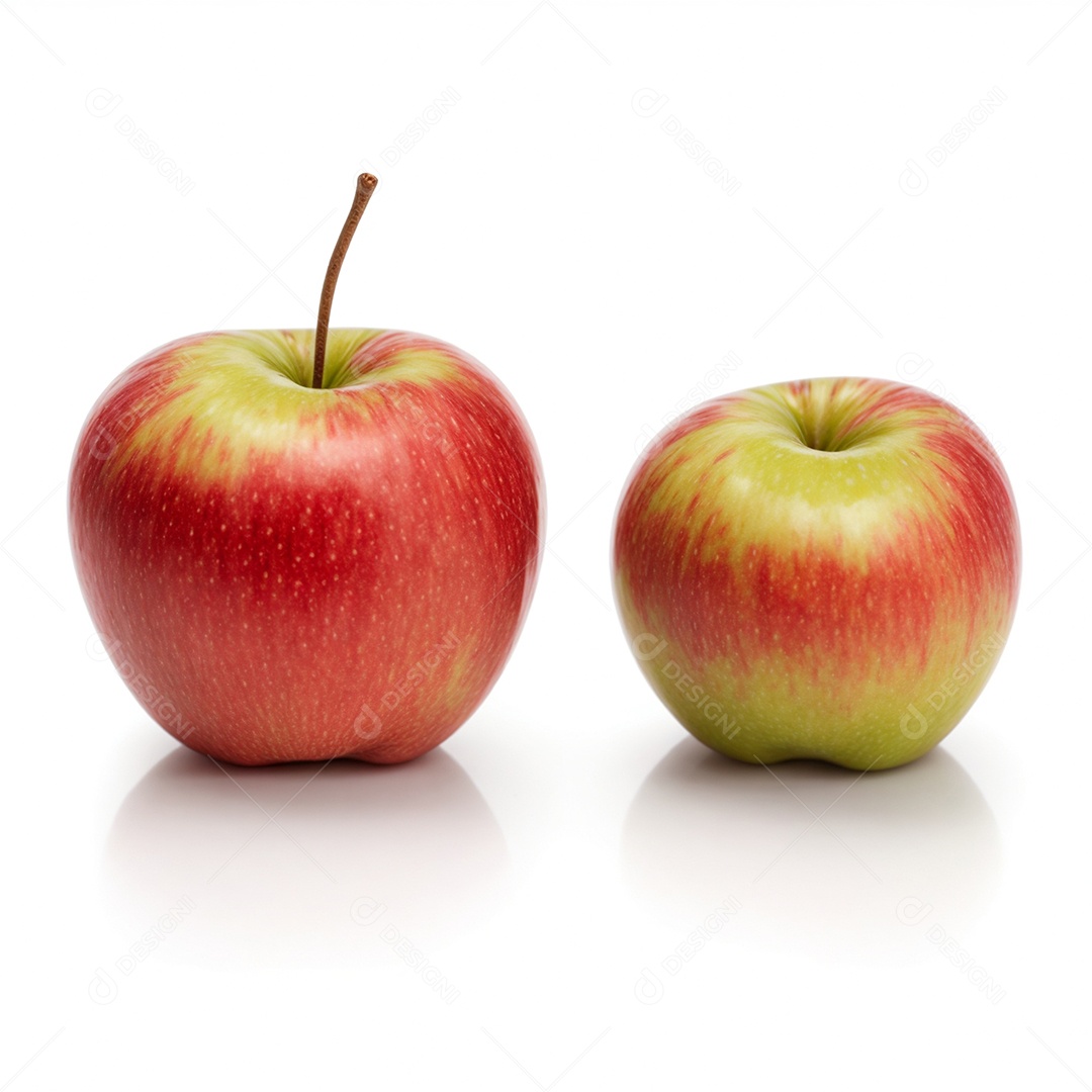Maças vermelhas e verde sobre fundo branco