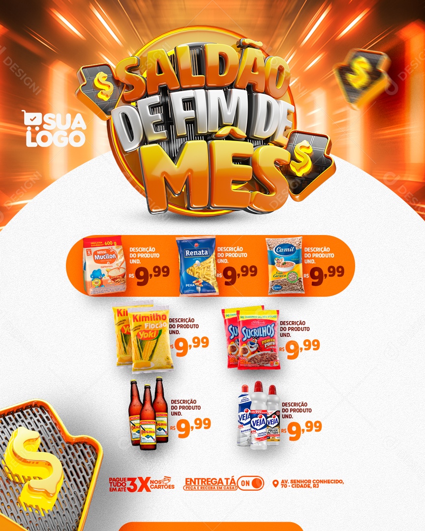 Social Media Encarte Saldão De Fim De Mês Supermercado PSD Editável