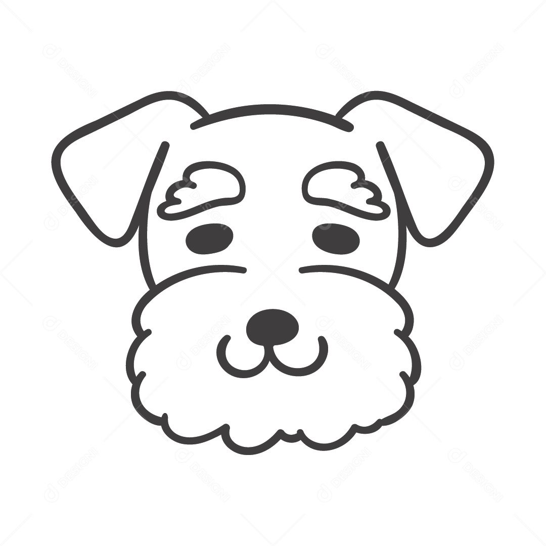 Rosto de Cachorro Velho de Barba Preto e Branco Ilustração Vetor EPS