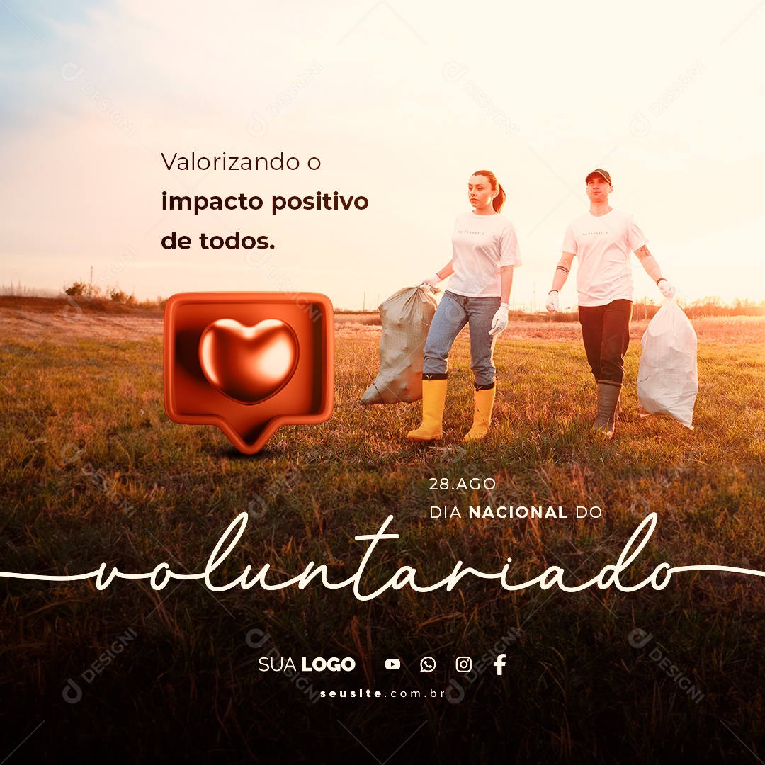 Dia Nacional Do Voluntariado Valorizando o Impacto Positivo de Todos Social Media PSD Editável