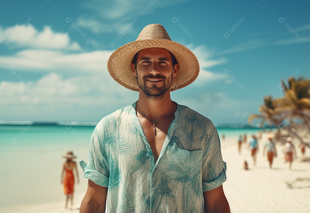 Imagem realista de turista sobre uma praia