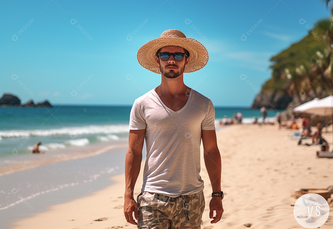 Imagem realista de turista sobre uma praia