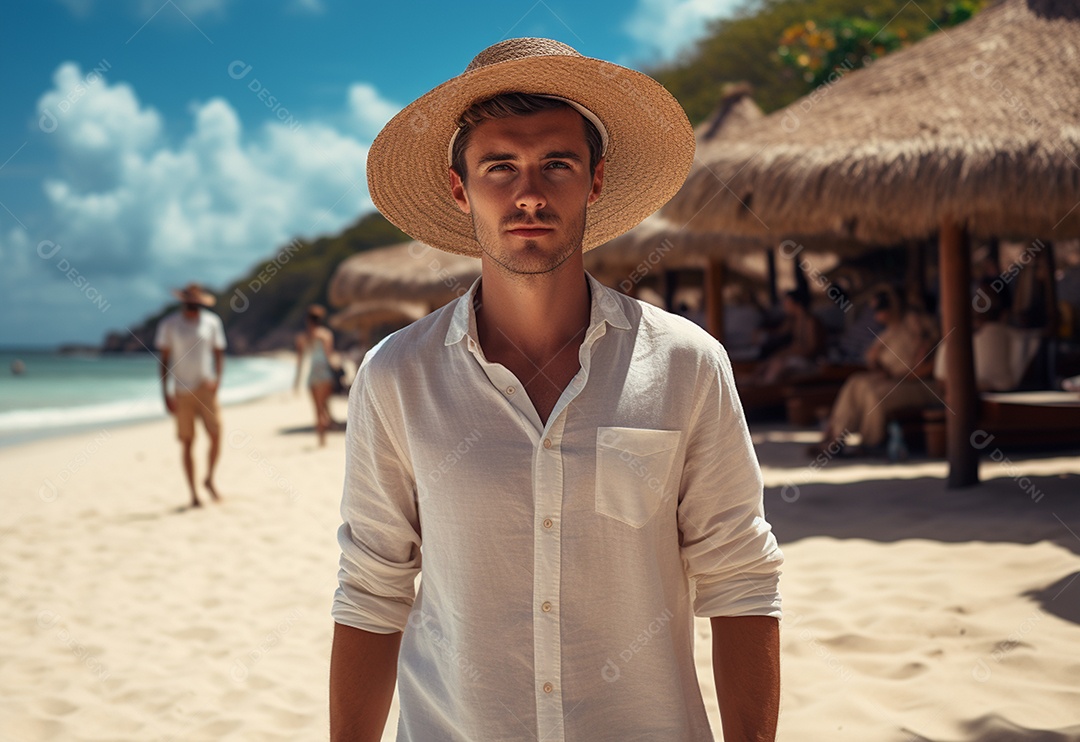 Imagem realista de turista sobre uma praia