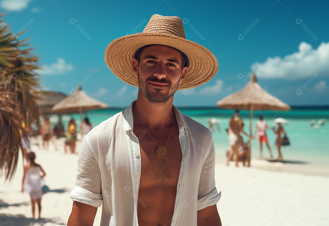 Imagem realista de turista sobre uma praia