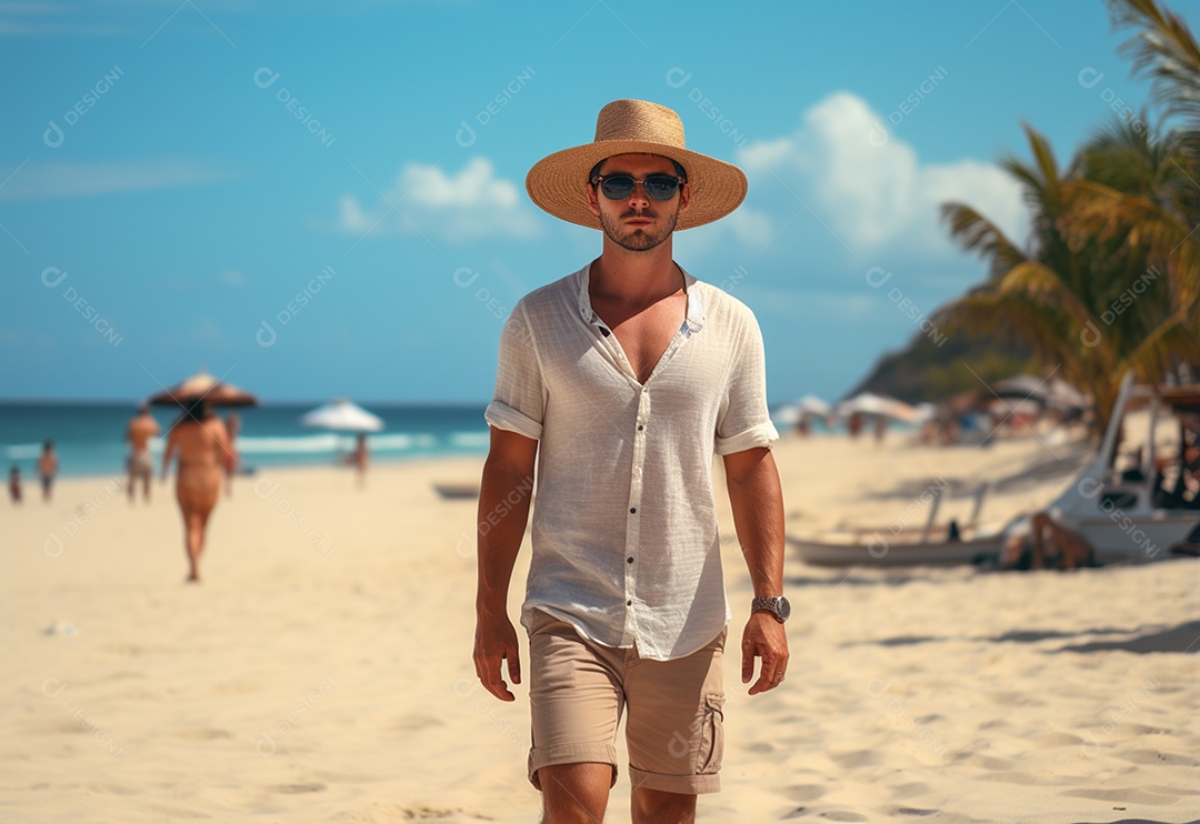 Imagem realista de turista sobre uma praia