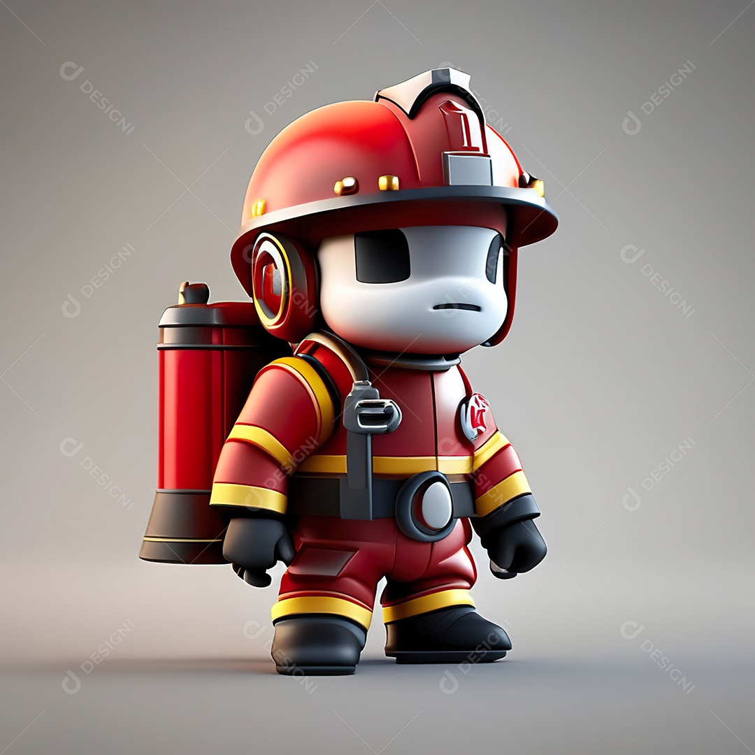 Mascote bombeiro 3D sobre fundo isolado