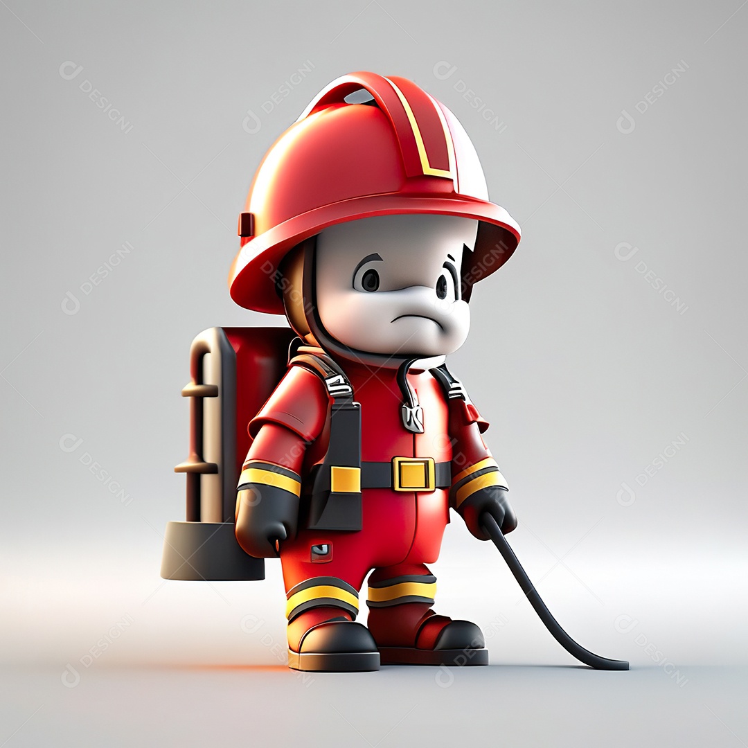 Mascote bombeiro 3D sobre fundo isolado Mascote bombeiro 3D sobre fundo isolado