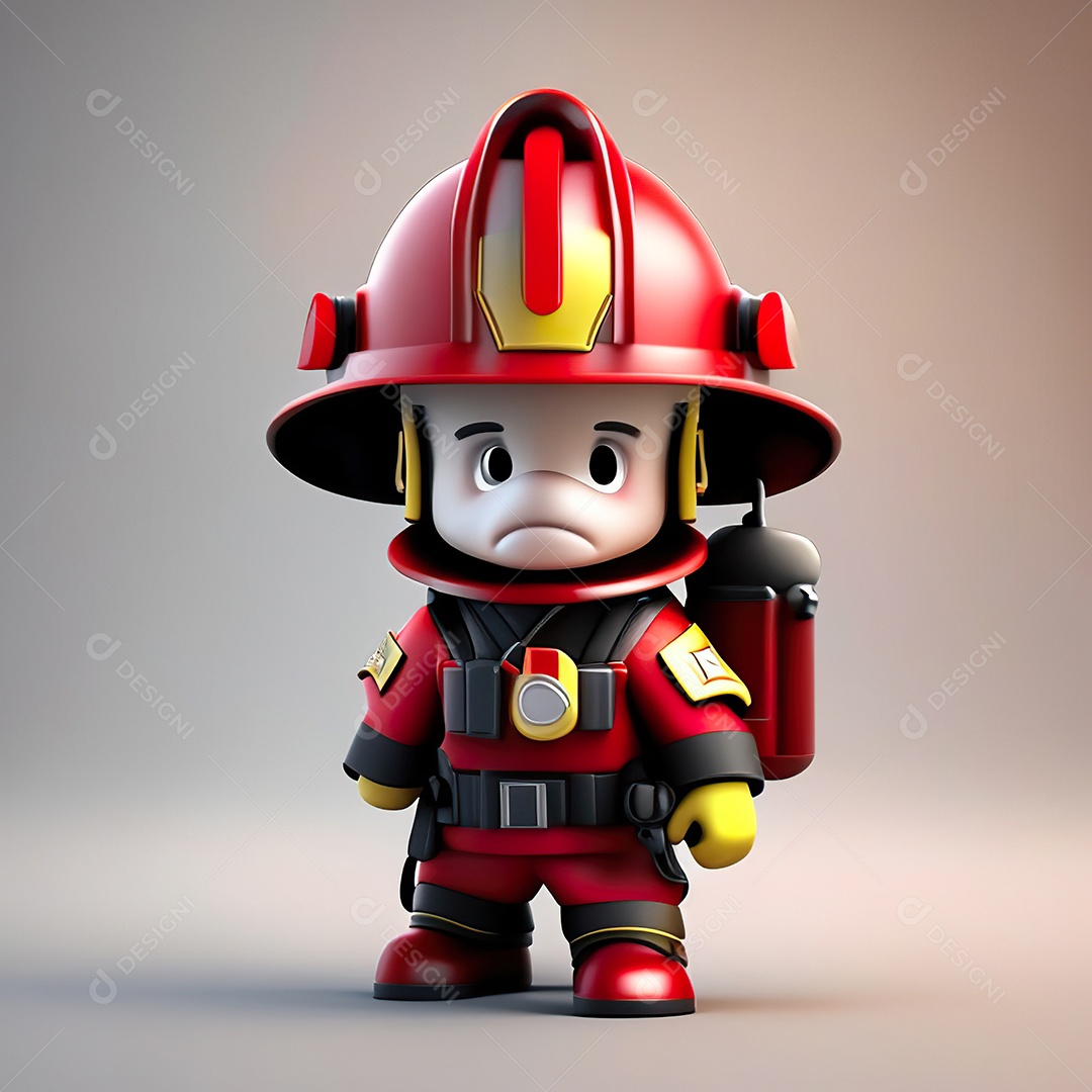 Mascote bombeiro 3D sobre fundo isolado Mascote bombeiro 3D sobre fundo isolado