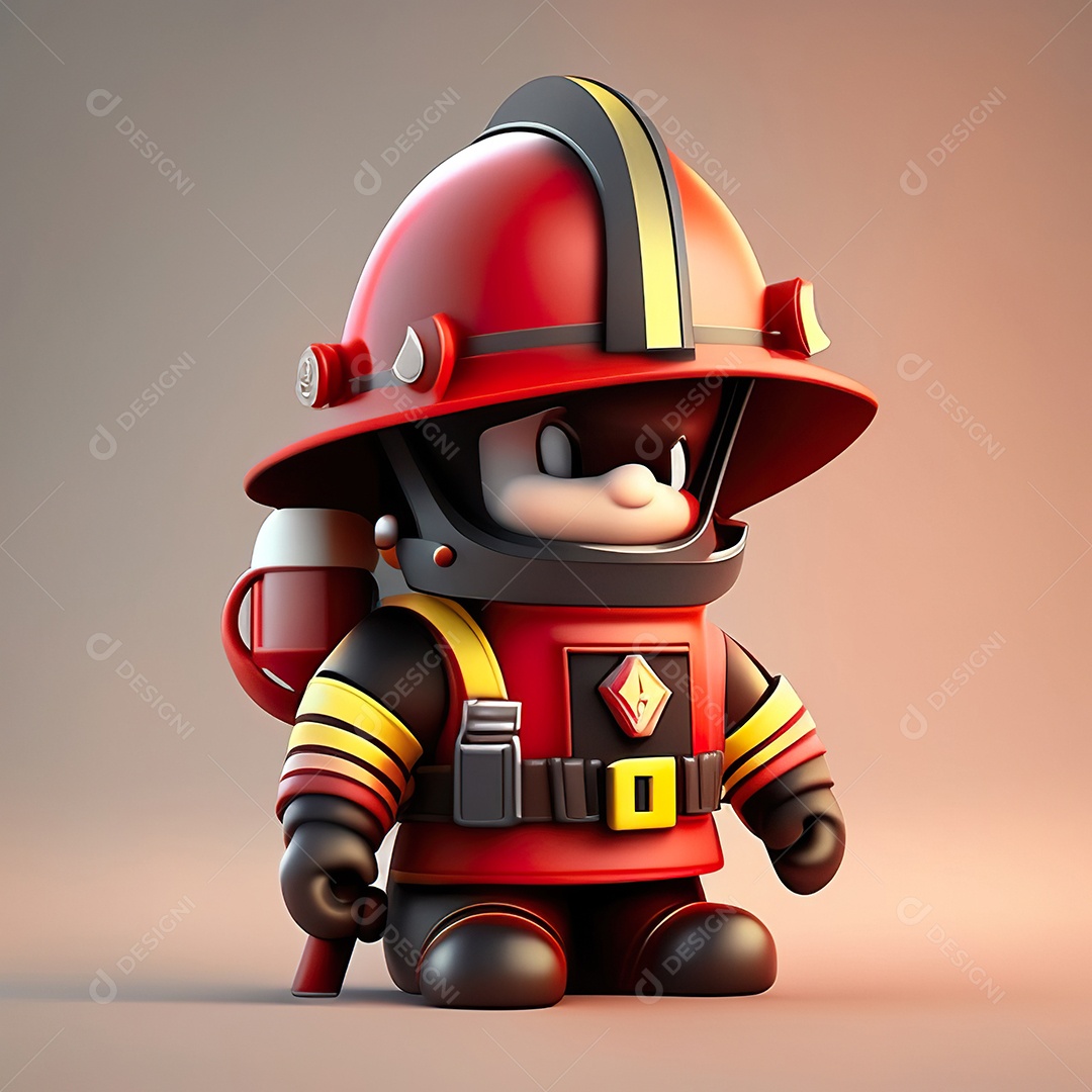 Mascote bombeiro 3D sobre fundo isolado