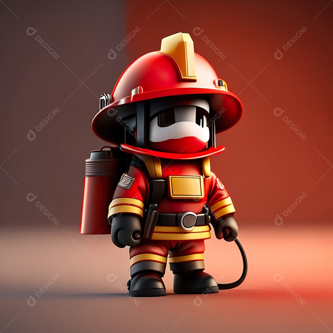 Mascote bombeiro 3D sobre fundo isolado