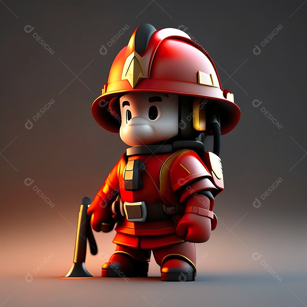 Mascote bombeiro 3D sobre fundo isolado