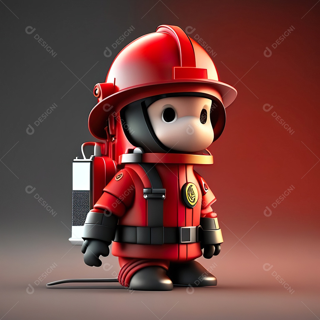 Mascote bombeiro 3D sobre fundo isolado