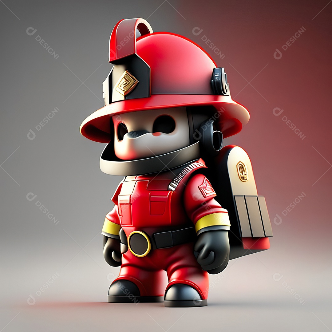 Mascote bombeiro 3D sobre fundo isolado