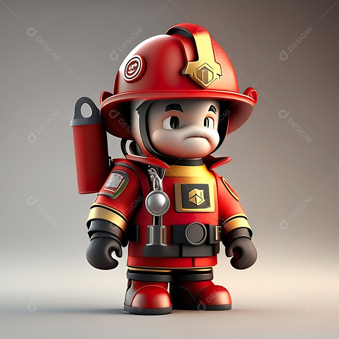 Mascote bombeiro 3D sobre fundo isolado