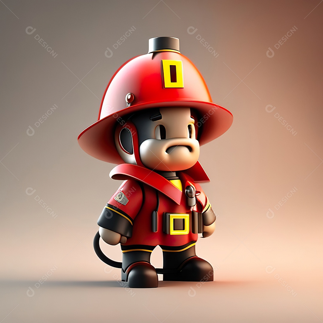 Mascote bombeiro 3D sobre fundo isolado
