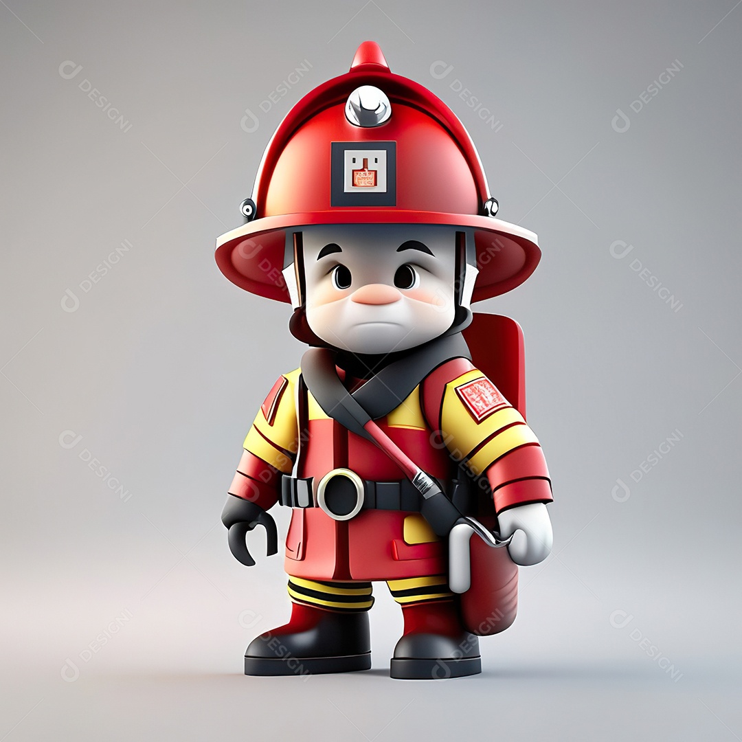 Mascote bombeiro 3D sobre fundo isolado