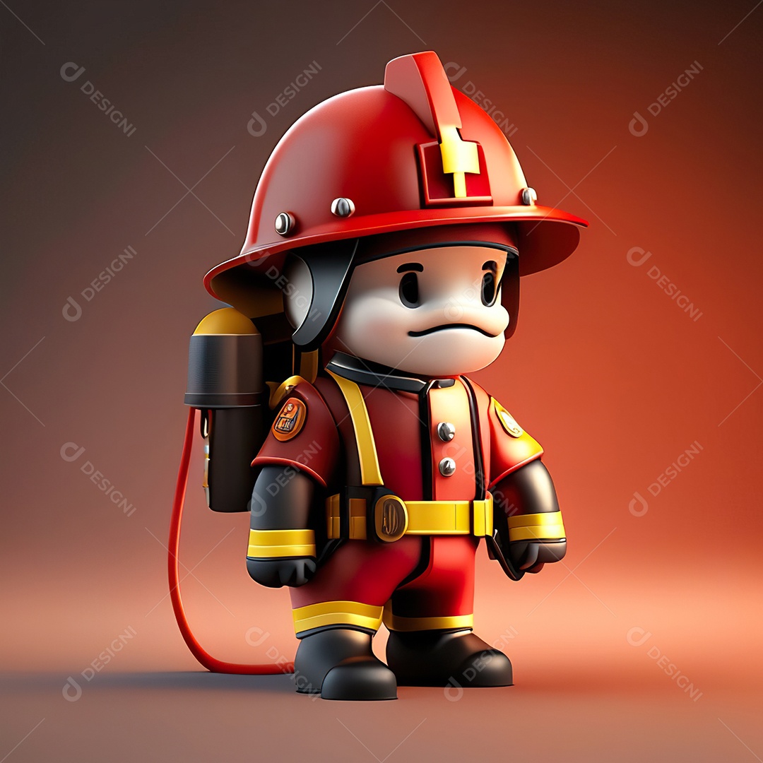 Mascote bombeiro 3D sobre fundo isolado