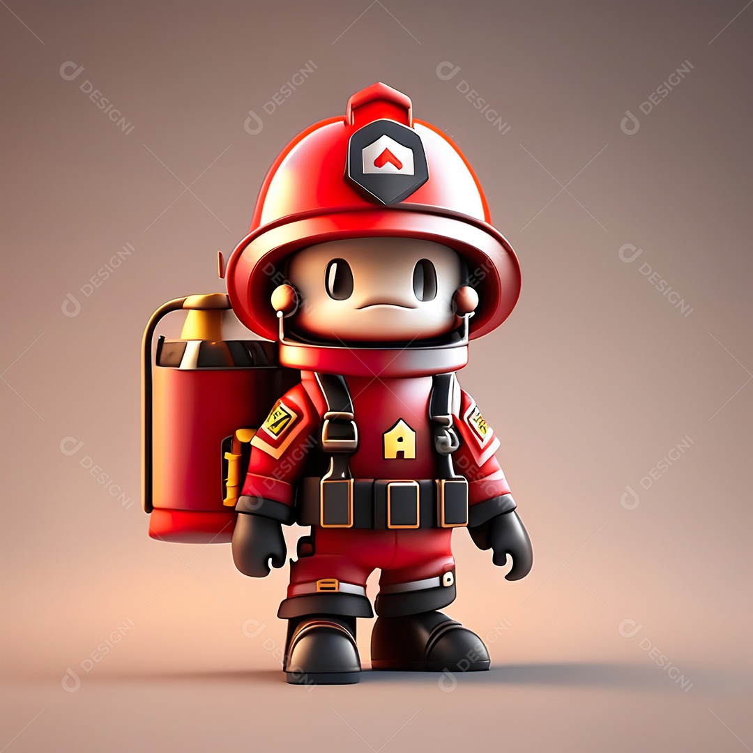 Mascote bombeiro 3D sobre fundo isolado