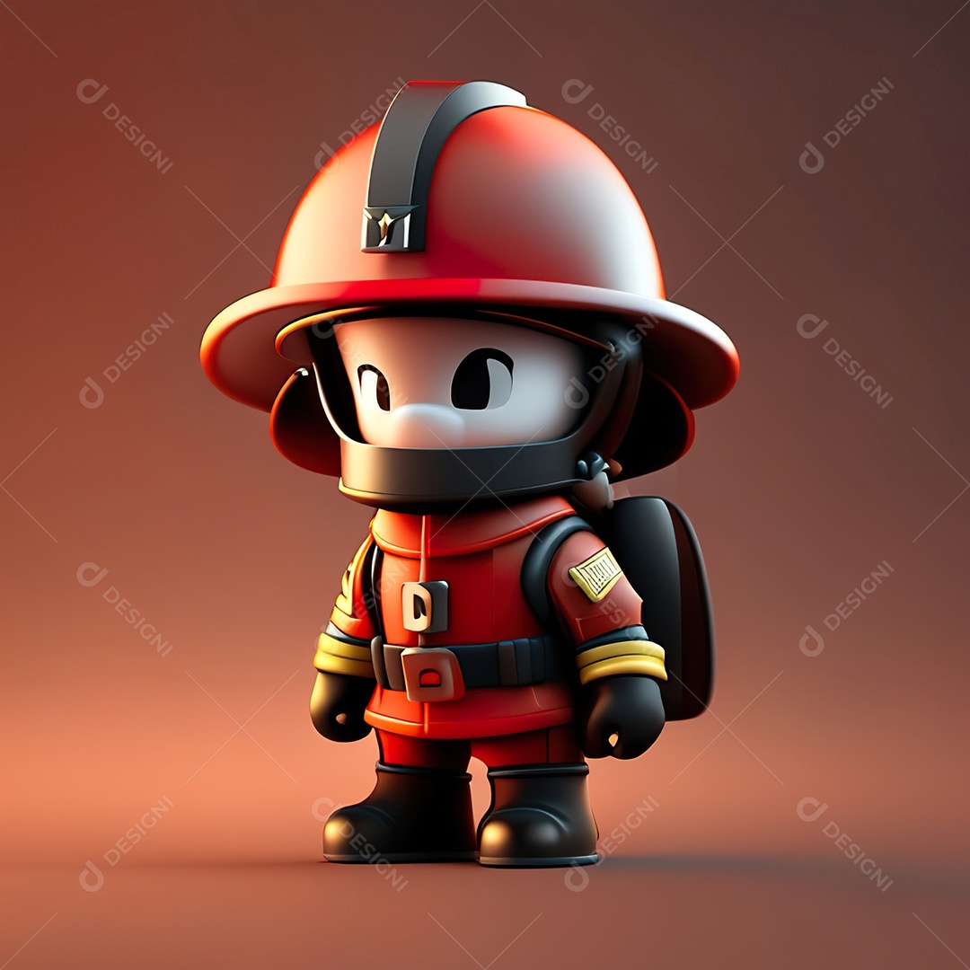 Mascote bombeiro 3D sobre fundo isolado