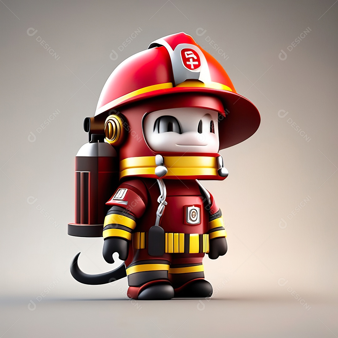 Mascote bombeiro 3D sobre fundo isolado