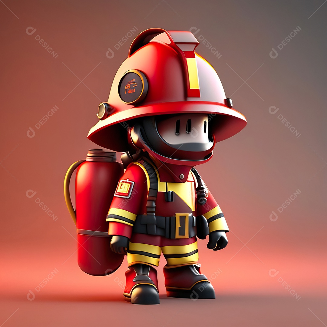Mascote bombeiro 3D sobre fundo isolado