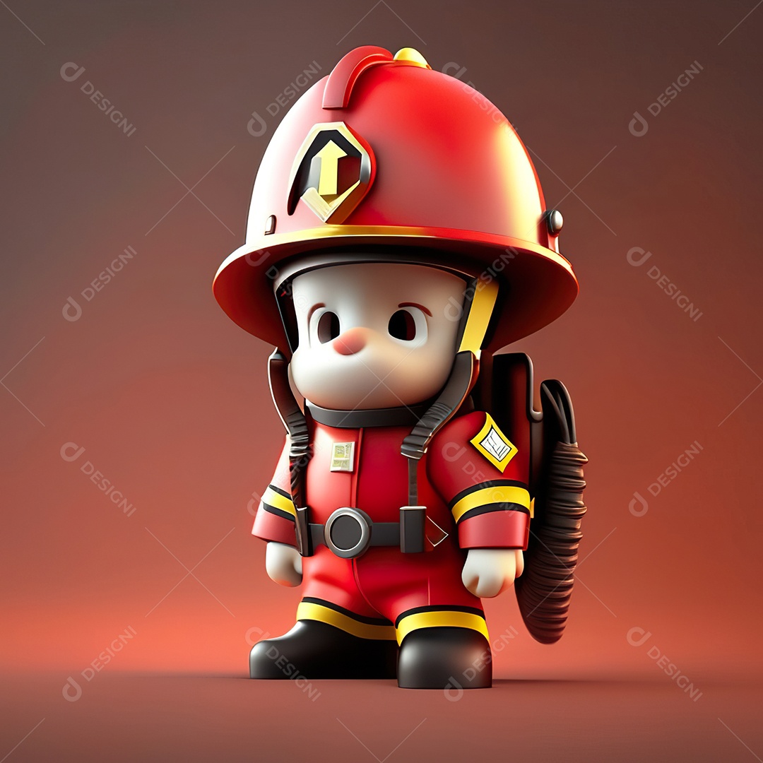 Mascote bombeiro 3D sobre fundo isolado