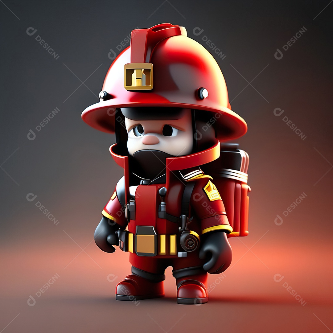 Mascote bombeiro 3D sobre fundo isolado