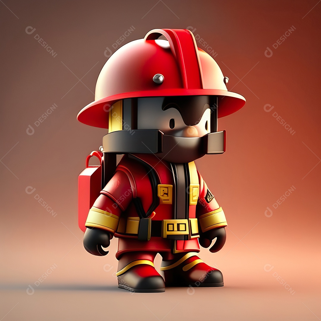Mascote bombeiro 3D sobre fundo isolado