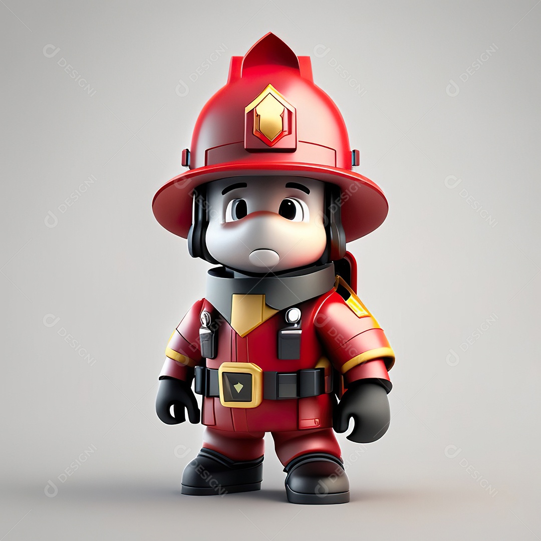 Mascote bombeiro 3D sobre fundo isolado