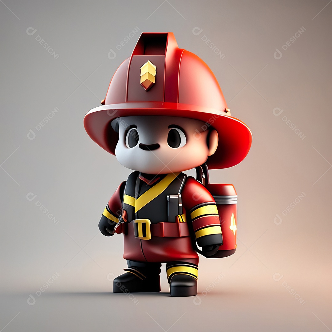 Mascote bombeiro 3D sobre fundo isolado