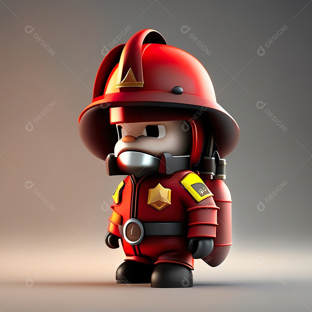 Mascote bombeiro 3D sobre fundo isolado