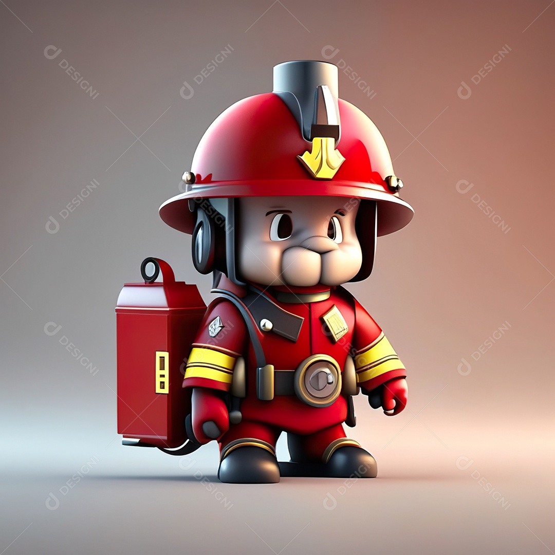 Mascote bombeiro 3D sobre fundo isolado