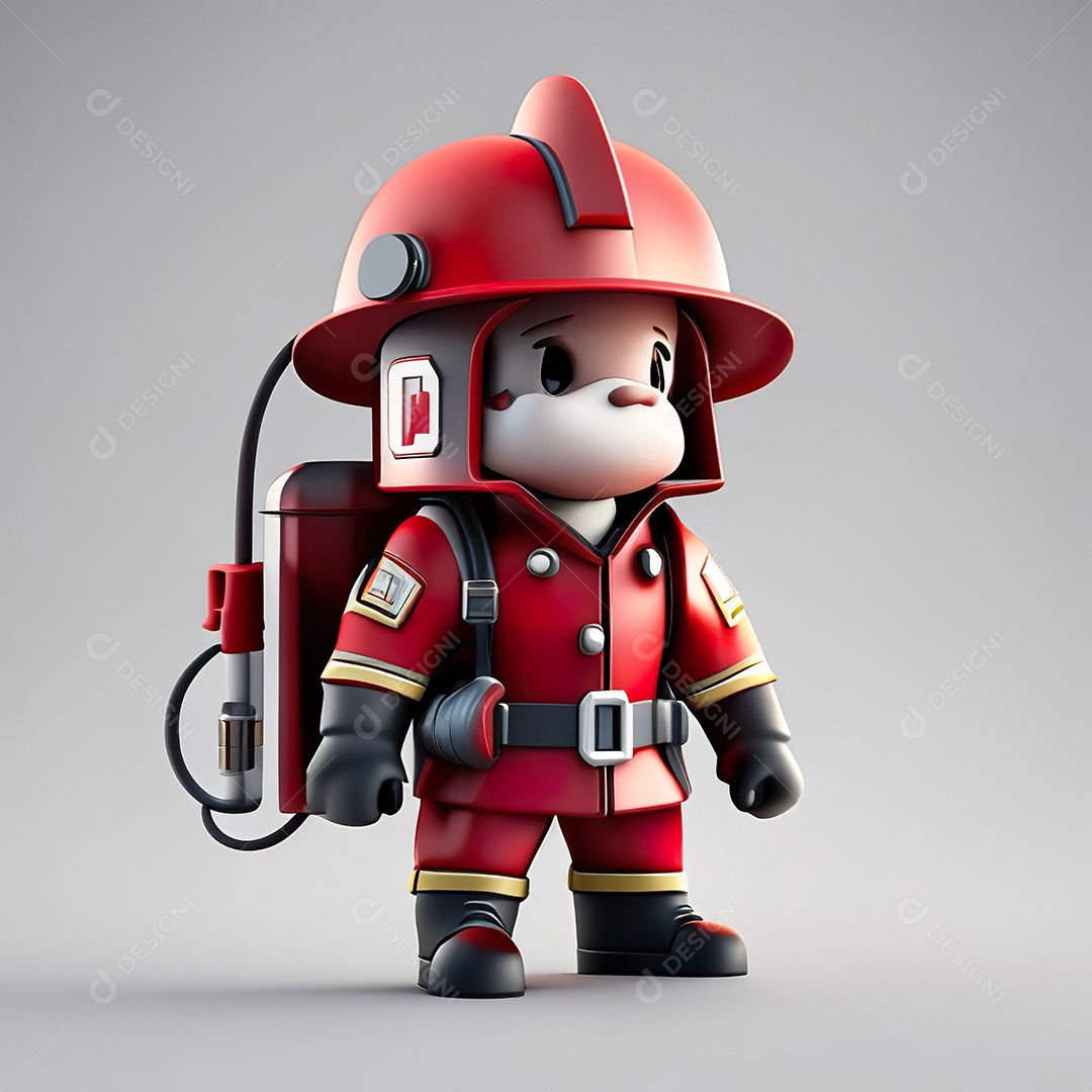 Mascote bombeiro 3D sobre fundo isolado